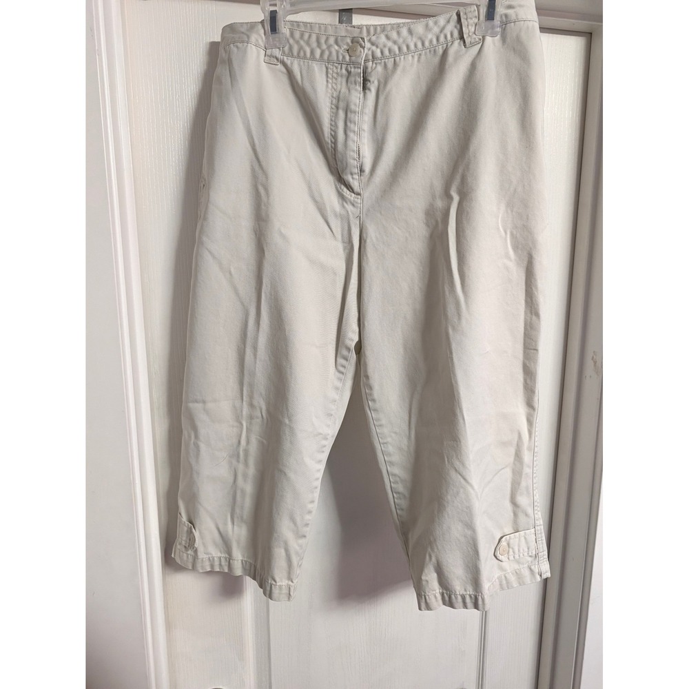 Christopher & Banks Womens Beige Cropped Capri Pants Size 14 Button Hem Twill